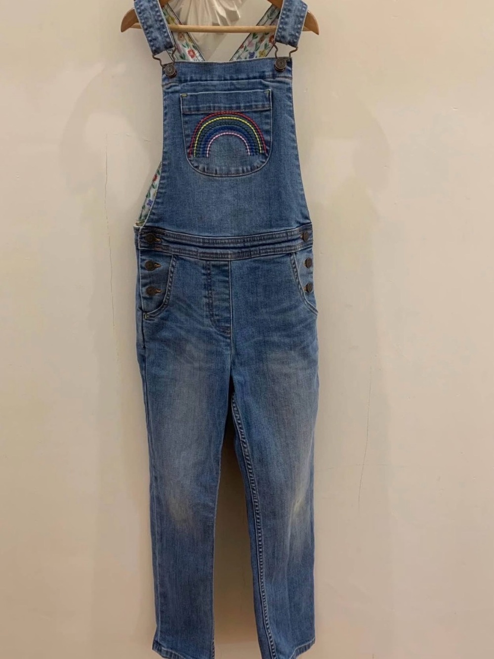 Kids BODEN Denim Rainbow Overalls - Blue